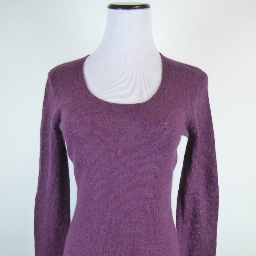 BOO GEMES PURPLE CASHMERE scoop neck SWEATER S lettuce edge
